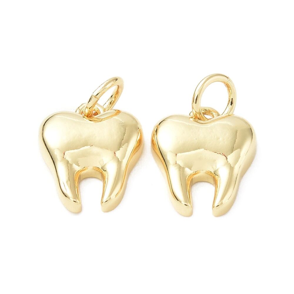 7958 10pcs 18k Real Gold Plated Tooth Charms Mini Teeth Dentist Charms